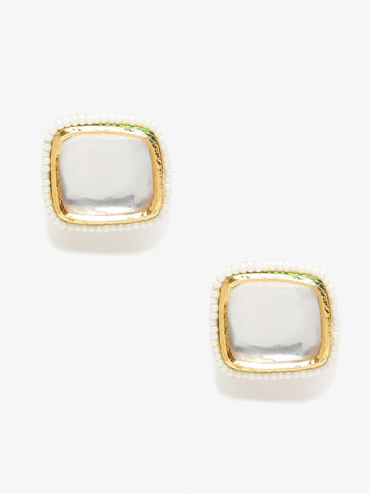 White Artificial Stone Beads Studded Contemporary Studs Earrings - Ruby Raang - Swadesiicart