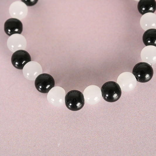 NVR Men & Women White Marble Crystal Beaded Elasticated Bracelet - NR Retail-NVR