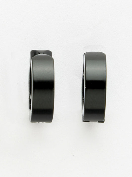 NVR Men's Black Rhodium-Plated Stainless Steel Hoop Earrings