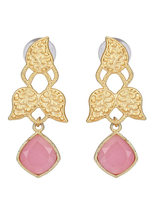 Joban Fashion Women Pink Stone Matte Gold Earrings | Swadesiicart