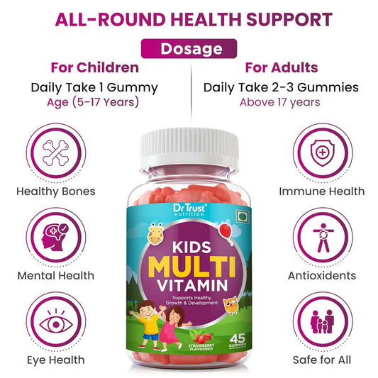 Dr Trust Nutrition Kids Multivitamin Gummies - Strawberry Flavor - Swadesiicart