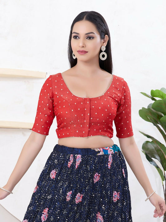 Joban Fashion Pink Tissue Elbow Sleeveless Front Open Blouse - Swadesiicart