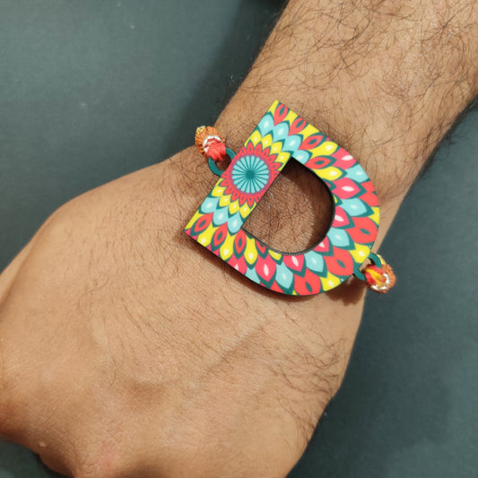 Indianvibez Alphabet D Wooden Rakhi - Kids Rakhi - Swadesiicart