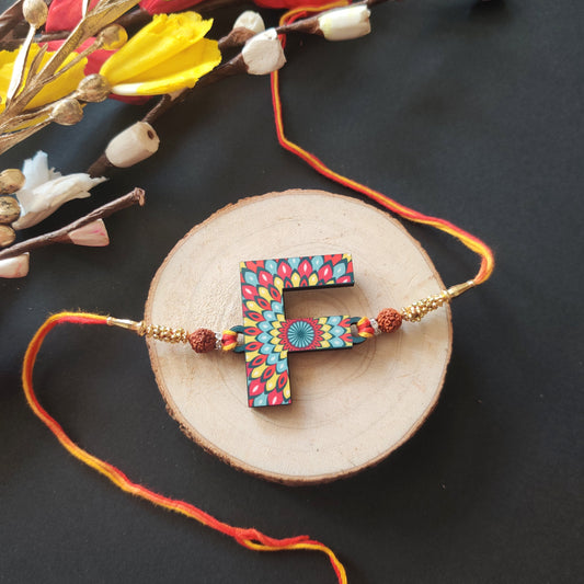Indianvibez Alphabet F Wooden Rakhi - Kids Rakhi - Swadesiicart