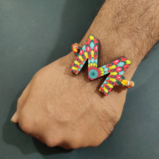 Indianvibez Alphabet M Wooden Rakhi - Kids Rakhi - Swadesiicart