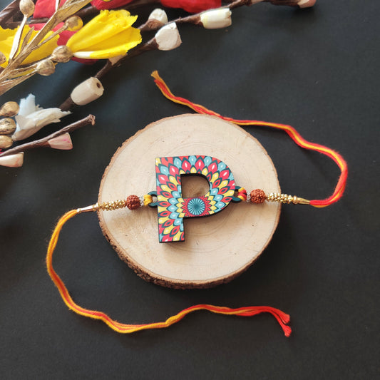 Indianvibez Alphabet P Wooden Rakhi - Kids Rakhi - Swadesiicart
