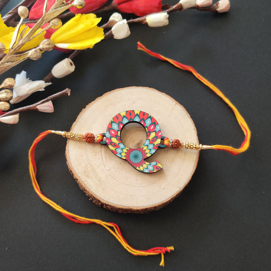Indianvibez Alphabet Q Wooden Rakhi - Kids Rakhi - Swadesiicart