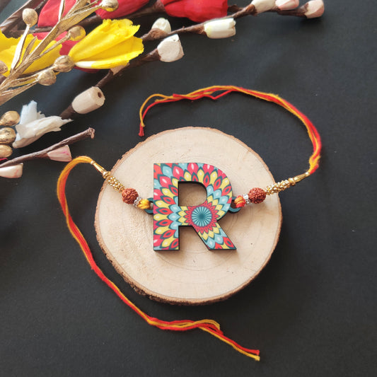 Indianvibez Alphabet R Wooden Rakhi - Kids Rakhi - Swadesiicart
