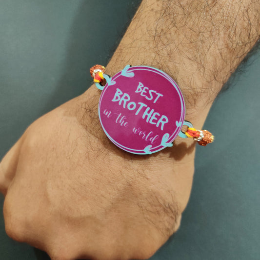Indianvibez Best Brother in the World Wooden Rakhi with Rudraksha Thread| Rakhi for Bhaiya, Shop India - Kids Rakhi - Swadesiicart