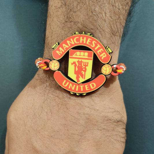 Indianvibez Manchester United Wooden Rakhi with Rudraksha, Football Rakhi for Bro, Shop India - Kids Rakhi - Swadesiicart