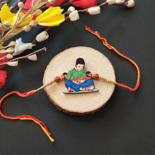 Indianvibez Padhaku Bhai Wooden Rakhi, Rudraksha Rakhi for Brother - Kids Rakhi - Swadesiicart