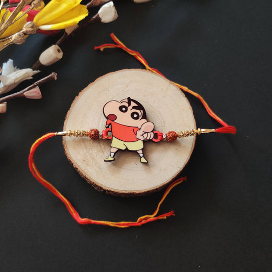 Indianvibez Shinchan Wooden Rakhi with Rudraksha, Funny Rakhi for Brother, Shop India - Kids Rakhi - Swadesiicart