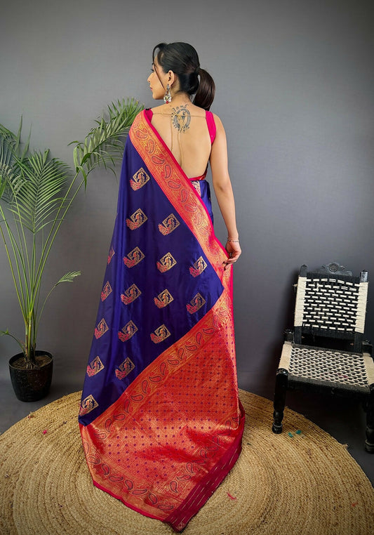 Joban Fashion Maroon Peacock Banarasi Silk Sarees | Swadesiicart