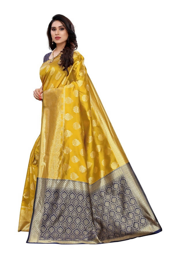 Vamika Banarasi Jacquard Weaving Yellow Saree (Dangal Yellow) | Swadesiicart