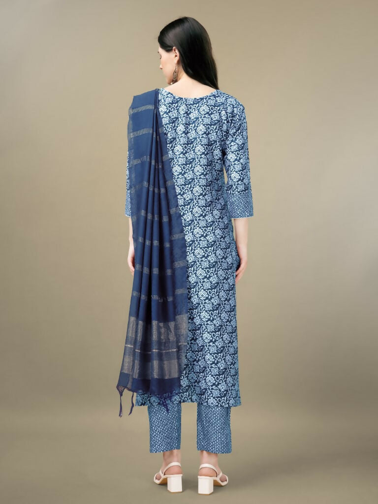 Jyoti Fashion Women's Light Blue Rayon Embroidery & Sequence work Kurta with Trouser & Dupatta | Swadesiicart