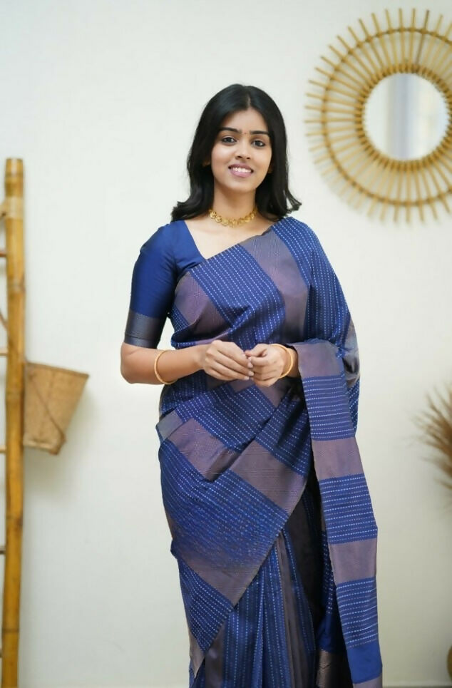 Partywear Designer Blue Banarasi Silk Fancy Saree - Starwalk | Swadesiicart