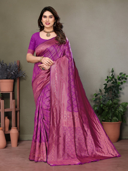 Vedant Vastram Litchi Silk Banarasi Silk Saree - Purple | Swadesiicart