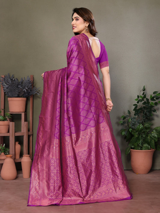 Vedant Vastram Litchi Silk Banarasi Silk Saree - Purple | Swadesiicart