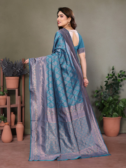 Vedant Vastram Litchi Silk Banarasi Silk Saree - Rama | Swadesiicart