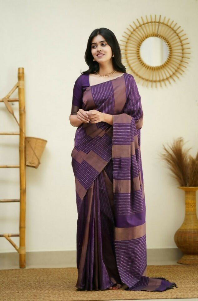 Partywear Designer Purple Banarasi Silk Fancy Saree - Starwalk | Swadesiicart