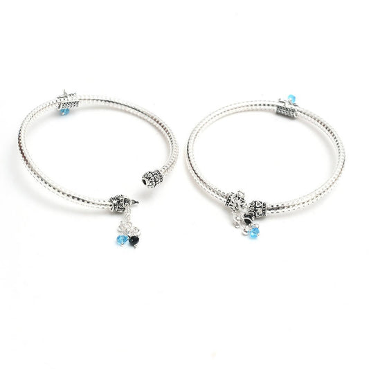 Mominos Fashion Kamal Johar Oxidised Silver Kadiyam Style Anklets | Swadesiicart