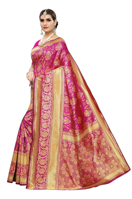 Vamika Banarasi Jaquard Pink Weaving Saree | Swadesiicart