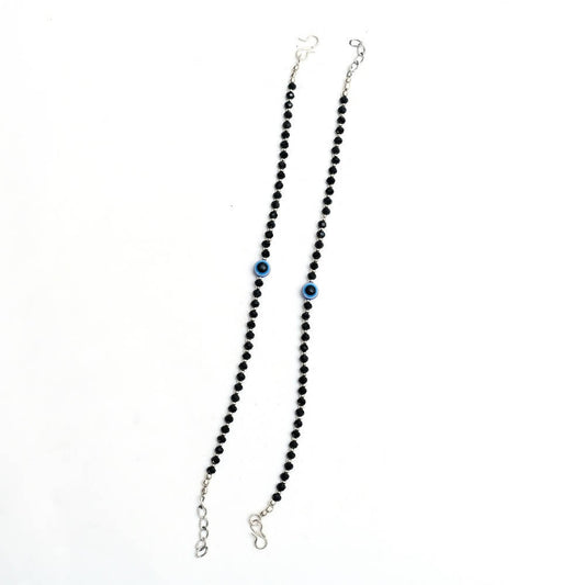 Mominos Fashion Kamal Johar Nazariya Silver With Black Crystals Anklets | Swadesiicart