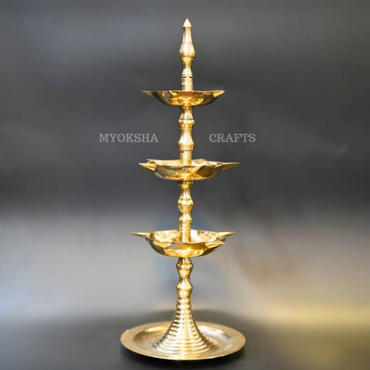 Brass Three-Step Diya - Swadesiicart