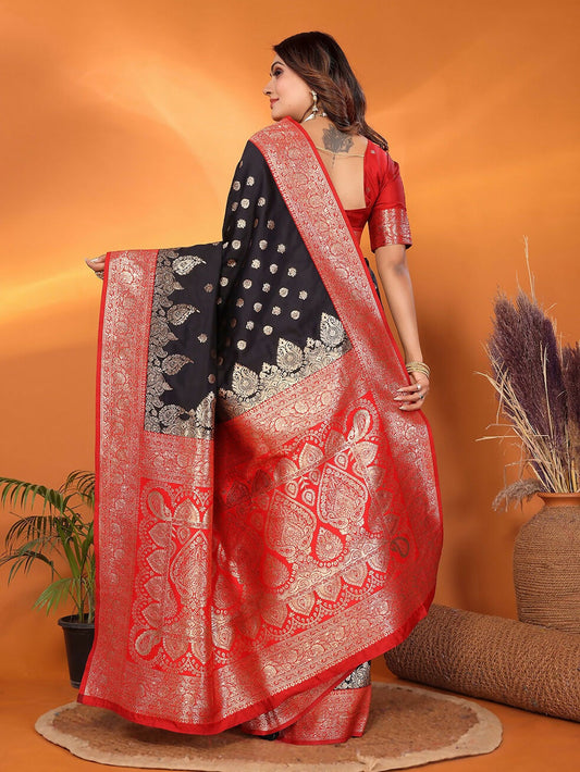 Joban Fashion Banarasi Black Woven Soft Silk Saree | Swadesiicart