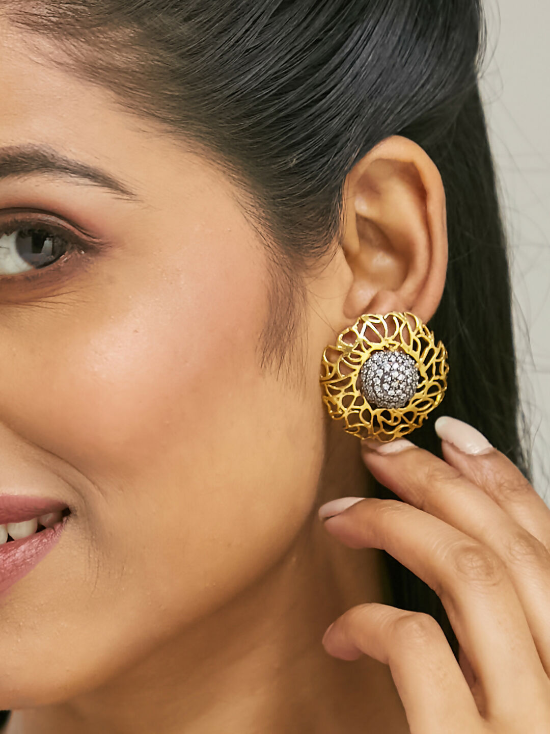 Nuyug 22k Gold Plated Filigree Statement Studs | Swadesiicart