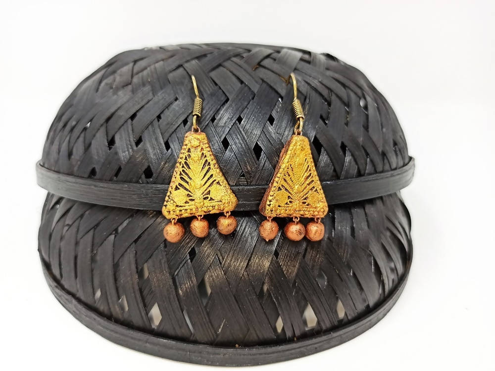 Terracotta Boho Ear Hangings-Copper Gold | Swadesiicart