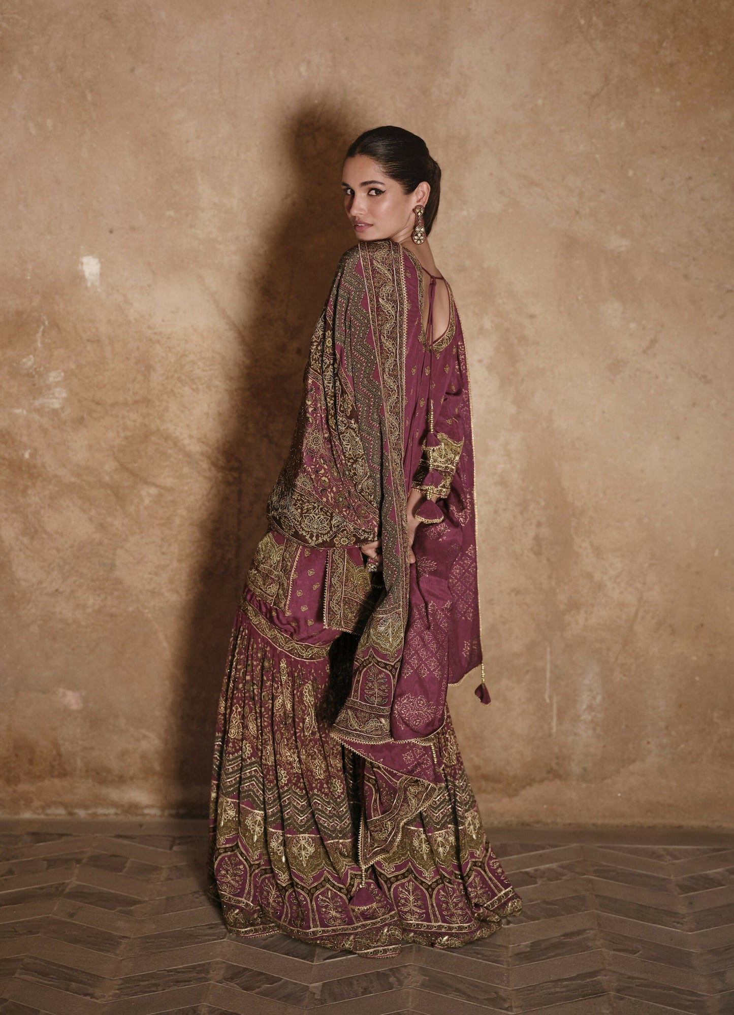 Anaita Maroon Silk Readymade Palazzo Suit with Swarovski Work
