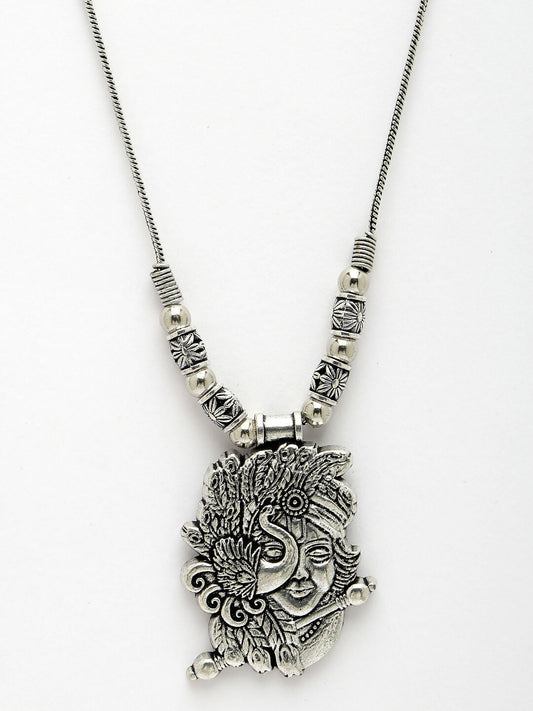 NVR Women's Silver-Toned Krishna Pendant with Chain | Swadesiicart