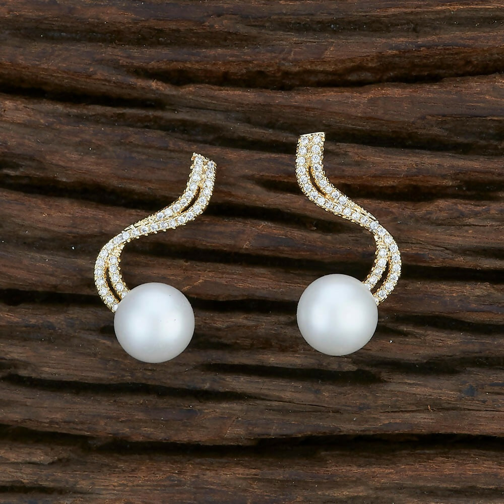 Joban Fashion Women Brass Golden White Ad Earrings - Swadesiicart