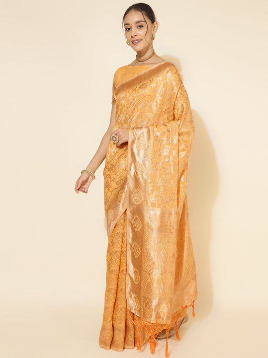 Janasya Light Yellow Chanderi Silk Woven Ethnic Motifs Chanderi Silk Saree | Swadesiicart
