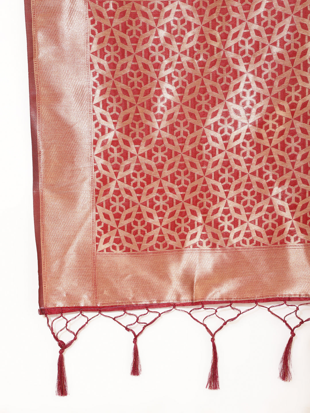 Janasya Maroon Organza Woven Ethnic Motifs Kanjeevaram Saree | Swadesiicart