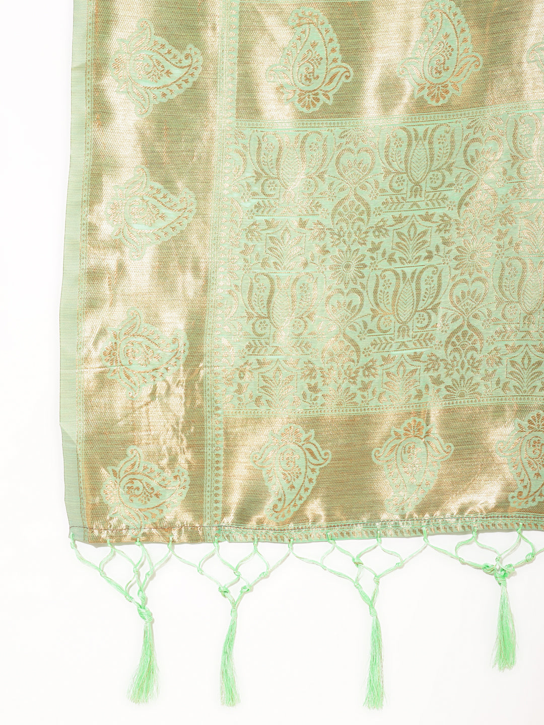 Janasya Light Green Chanderi Silk Floral Woven Design Saree | Swadesiicart