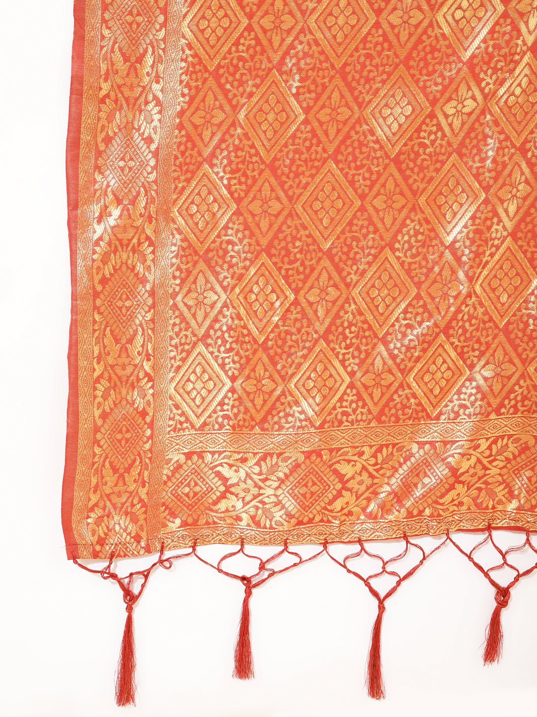 Janasya Red Chanderi Silk Woven Geometric Chanderi Silk Saree | Swadesiicart