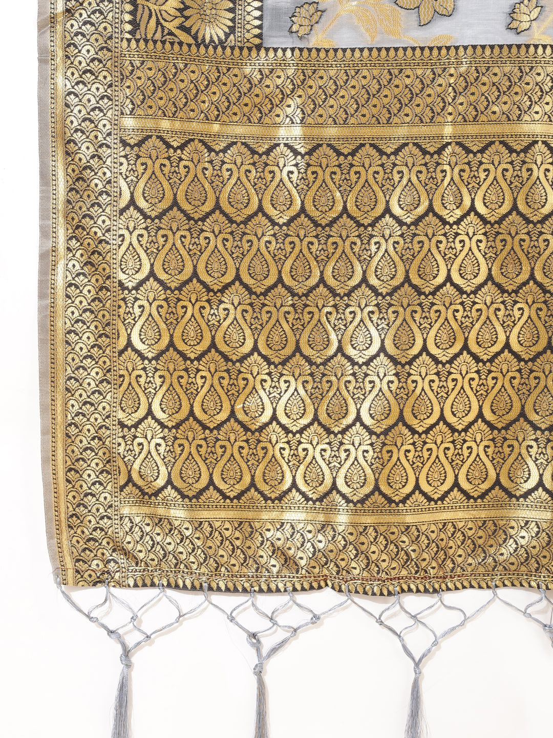 Janasya Grey Chanderi Silk Floral Woven Design Saree | Swadesiicart