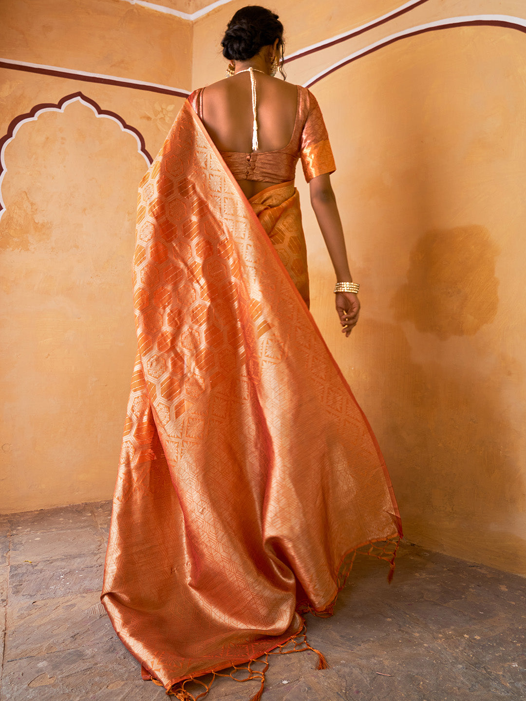 Janasya Yellow Organza Woven Ethnic Motifs Kanjeevaram Saree | Swadesiicart