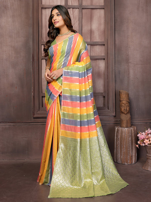 Janasya Multicolor Cotton Striped Woven Saree | Swadesiicart