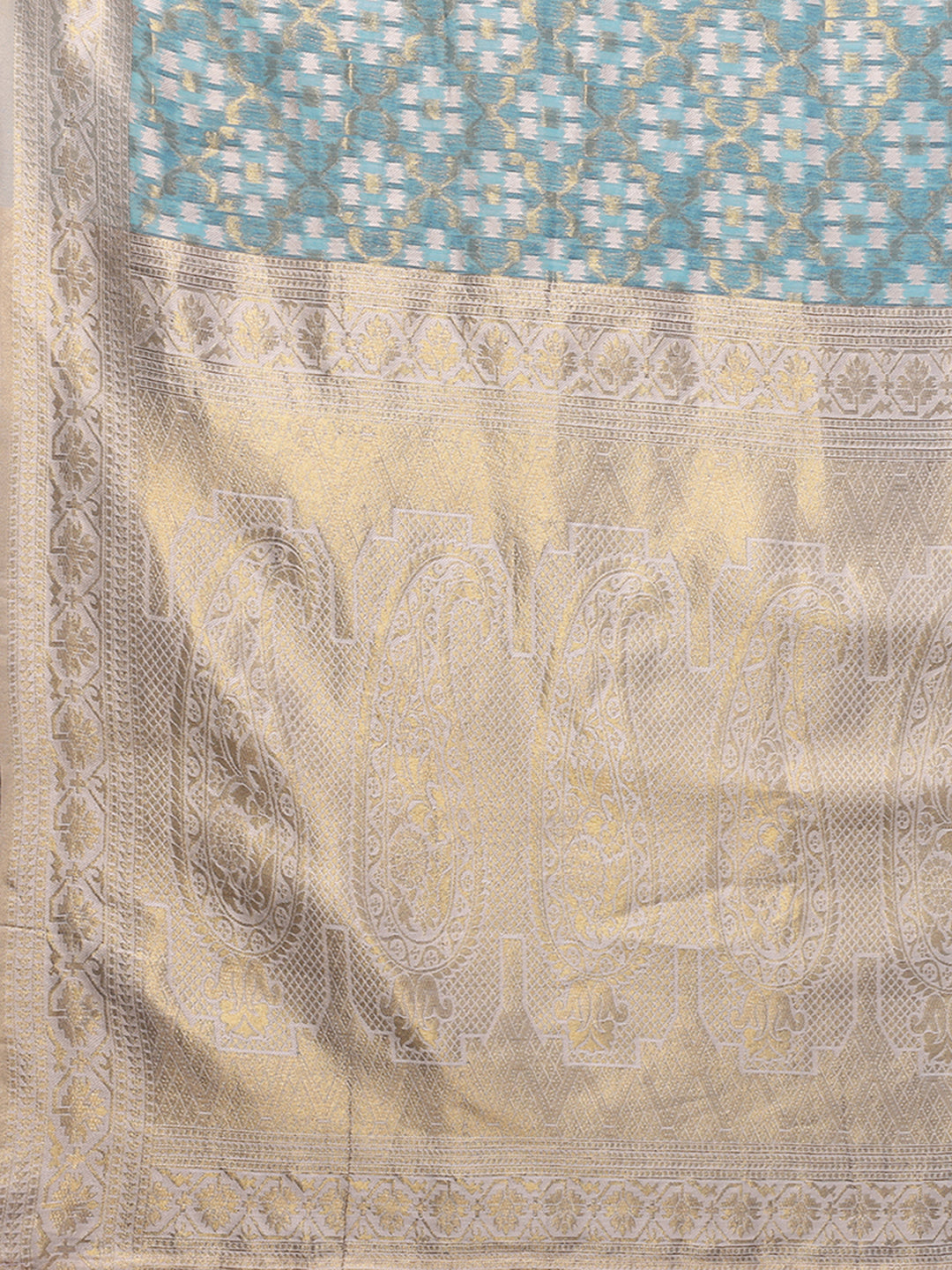 Janasya Light Blue Cotton Ethnic Motifs Woven Saree | Swadesiicart