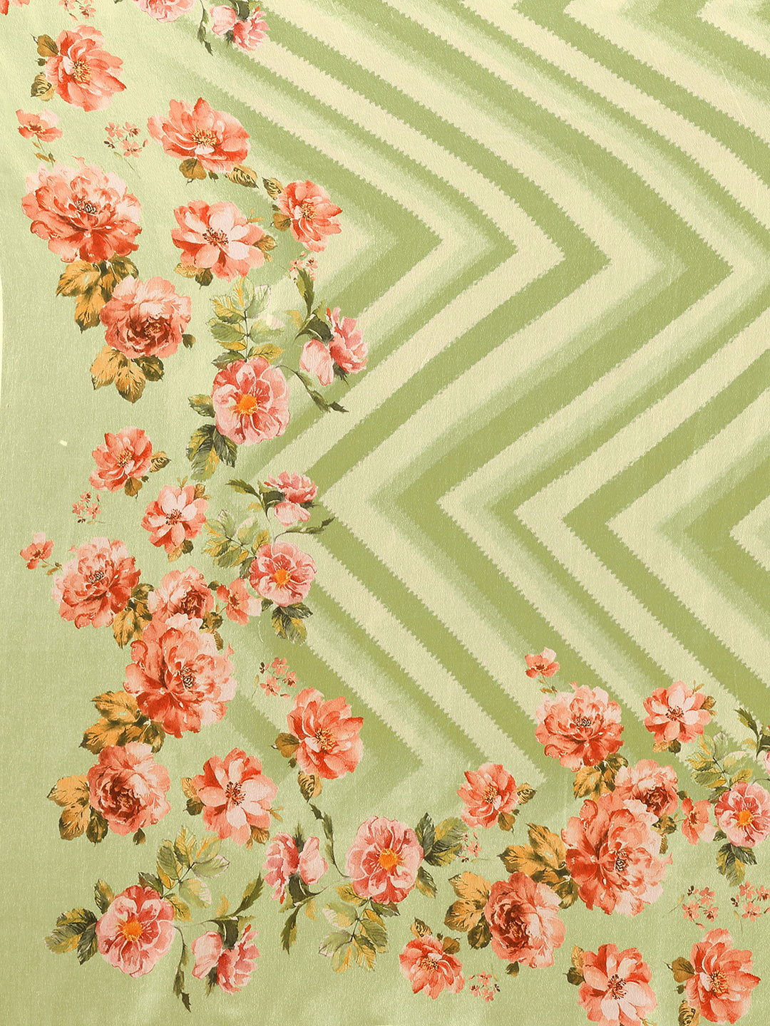 Janasya Light Green Georgette Floral Printed Saree | Swadesiicart
