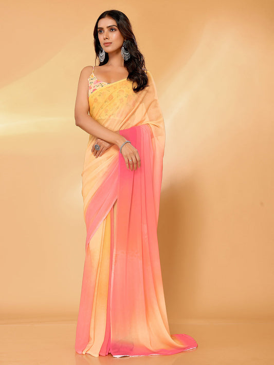 Janasya Multicolor Georgette Ombre Printed Saree | Swadesiicart