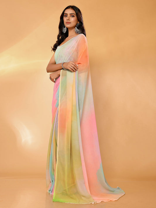 Janasya Multicolor Georgette Ombre Printed Saree | Swadesiicart