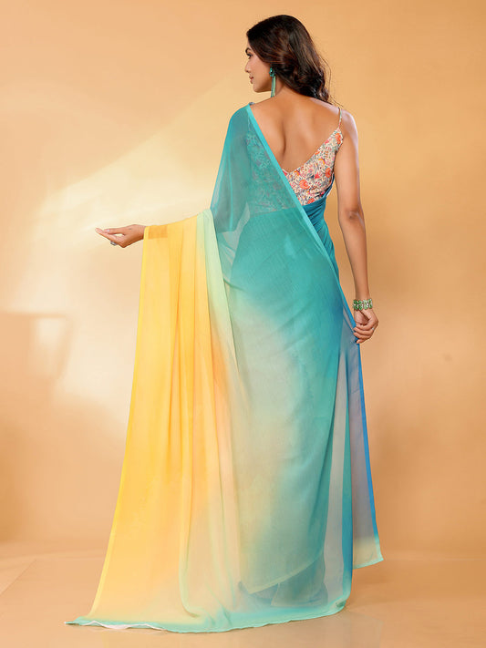 Janasya Multicolor Georgette Ombre Printed Saree | Swadesiicart