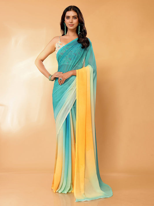 Janasya Multicolor Georgette Ombre Printed Saree | Swadesiicart