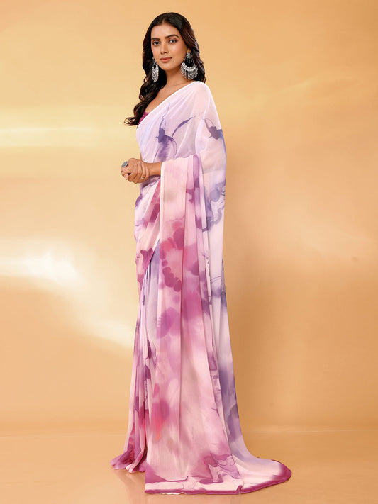 Janasya Multicolor Georgette Ombre Printed Saree | Swadesiicart