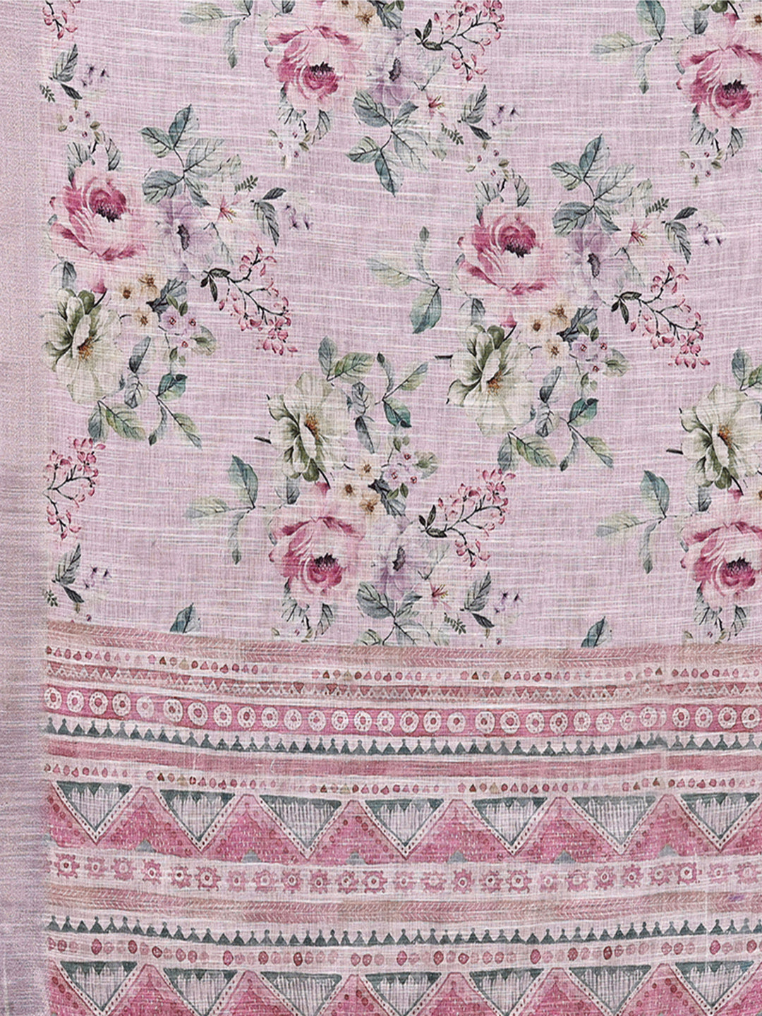 Janasya Lavender Cotton Linen Floral Printed Saree | Swadesiicart