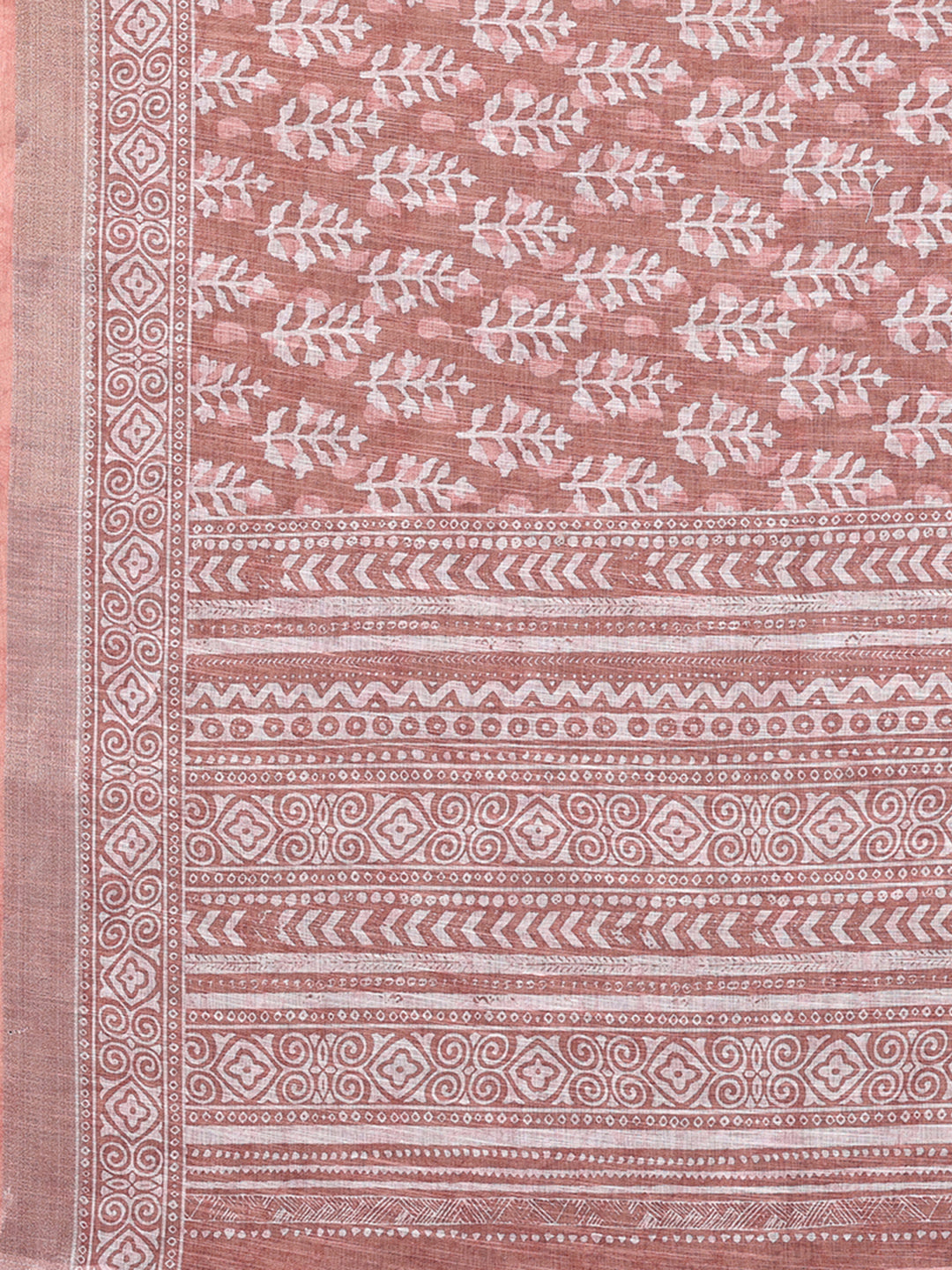 Janasya Mauve Cotton Linen Block Print Printed Saree | Swadesiicart